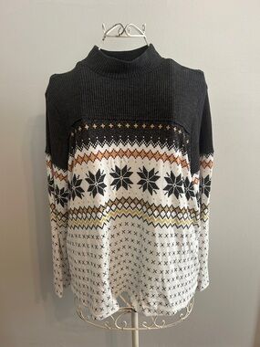 Maurices Black, White & Gold Fair Isle Mock Neck Sweater